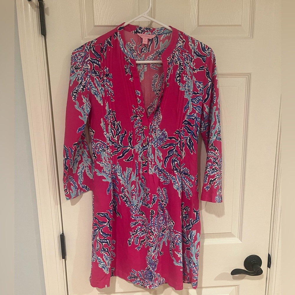 Long sleeve coral pattern Lilly Pulitzer dress